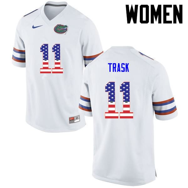 NCAA Florida Gators Kyle Trask Women's #11 USA Flag Fashion Nike White Stitched Authentic College Football Jersey STZ5464PR